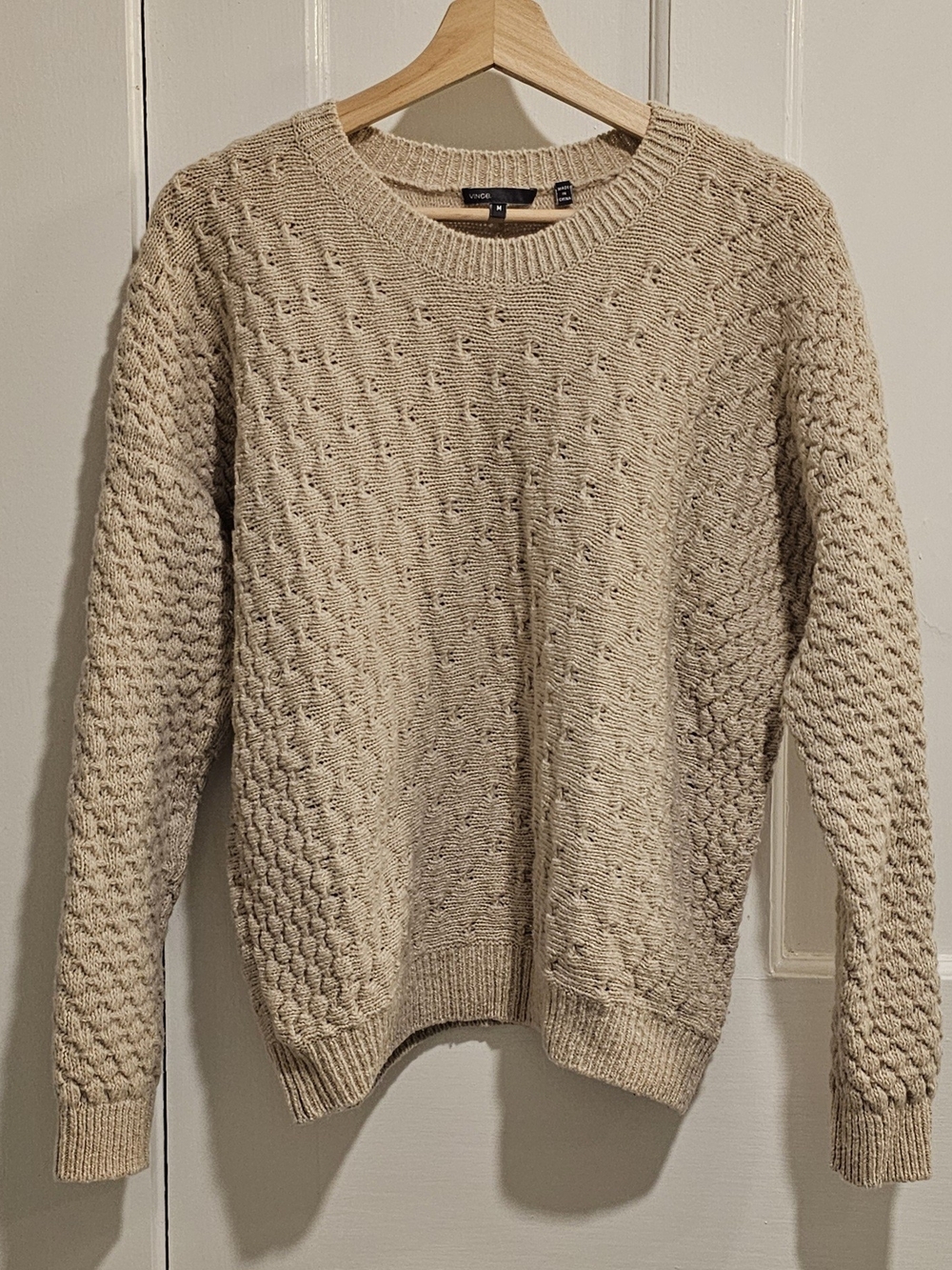 Vince Wool Cream Textured Cable Crewneck Sweater